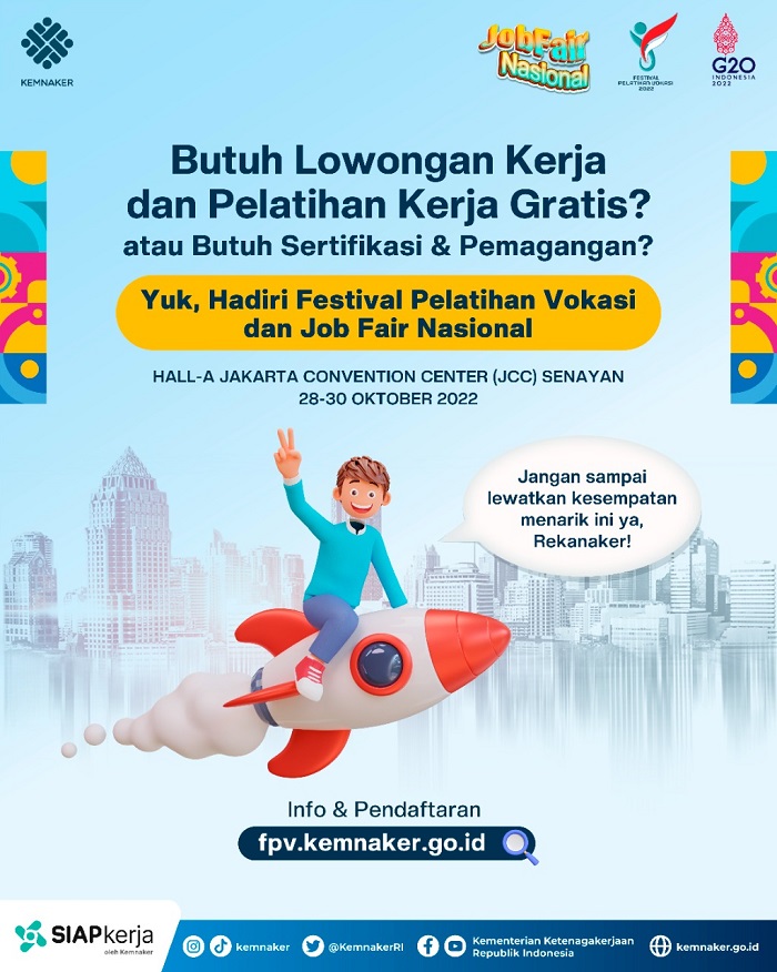 Kemnaker Gelar Festival Pelatihan Vokasi dan Produktivitas serta Job Fair Nasional di JCC Senayan
